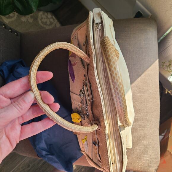 Vntg Tosca Blu Designer Purse Bag Italy Leather Floral Snake Skin Tulip Beaded - Picture 9 of 14